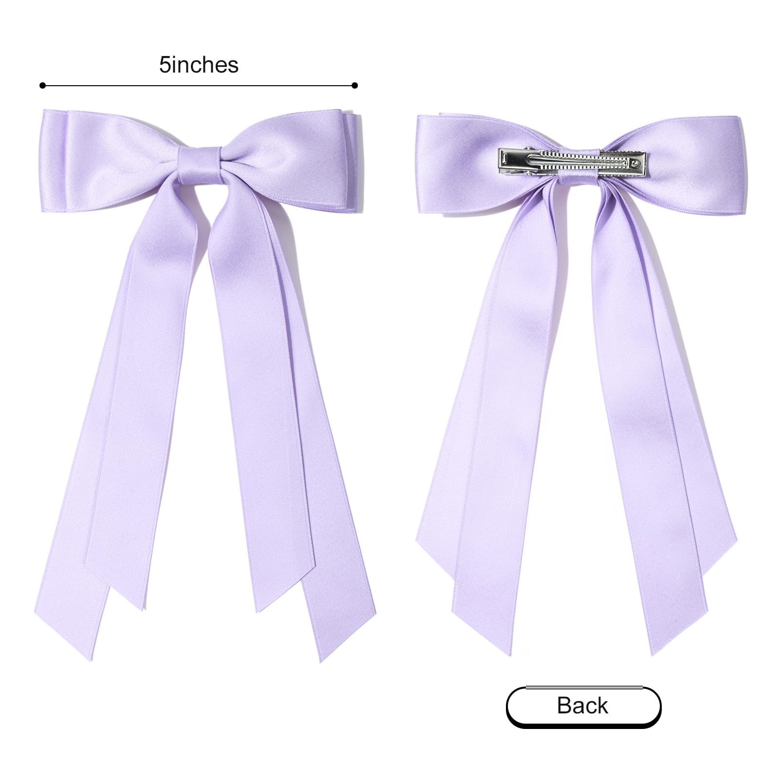 2Pcs Silky Satin Hair Bows Hair Clip Blue Purple Hair Ribbon Ponytail Holder Accessories Slides Metal Clips Hair Bow For Women G
