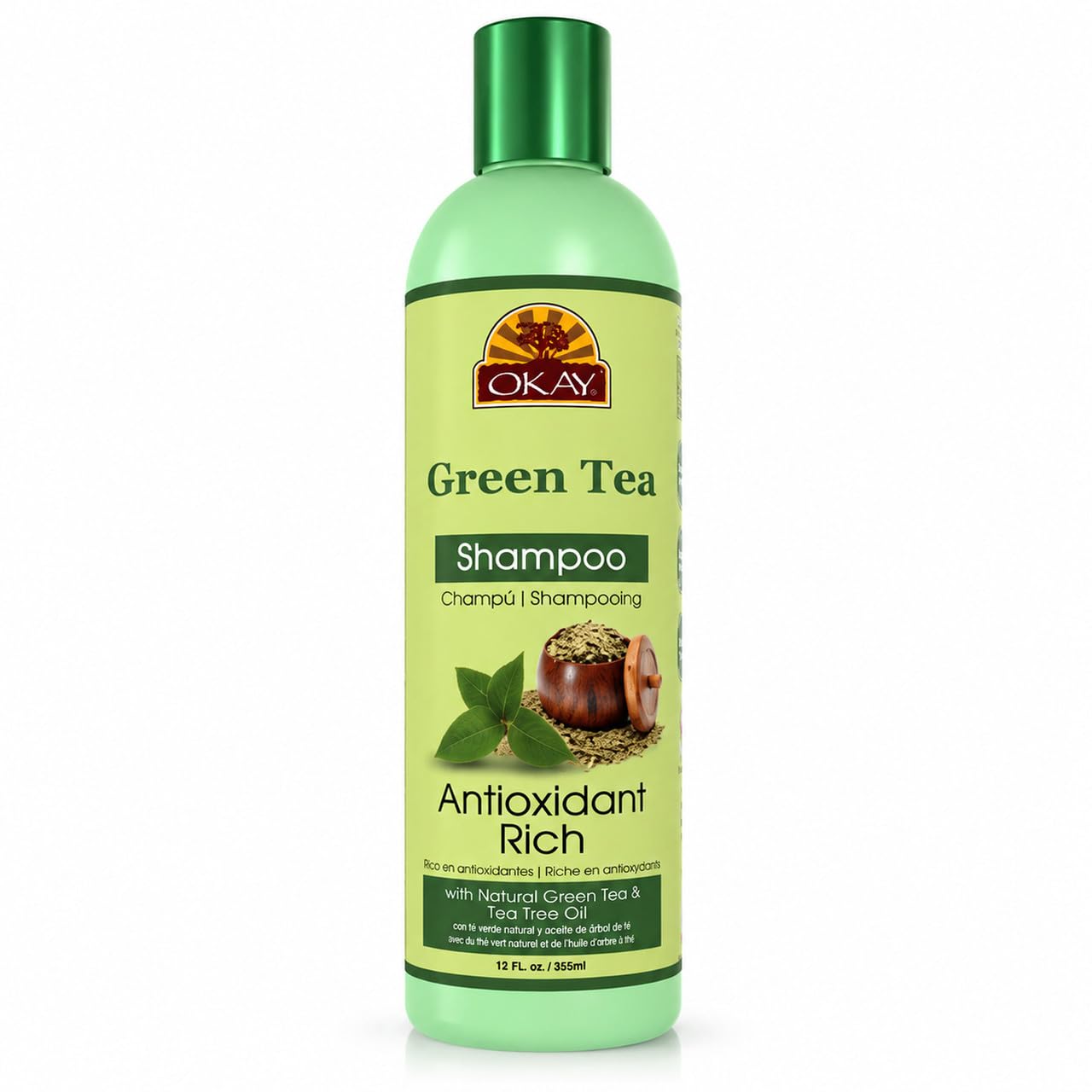 OKAY Green Tea Nourishing Antioxidant Rich Shampoo 12 oz | Sulfate Free Shampoo with Green Tea & Tea Tree Oil | Moisturizing Sca