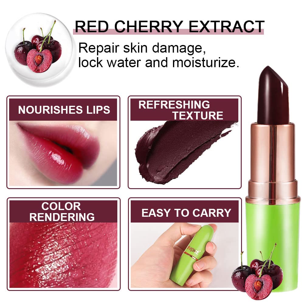 Evpct 2Pcs Black Red Cherry Color Changing Magic Lipstick Tinted Lip Balm Stain Gloss Set Ph Lazy Lipstick Waterproof Color Chan