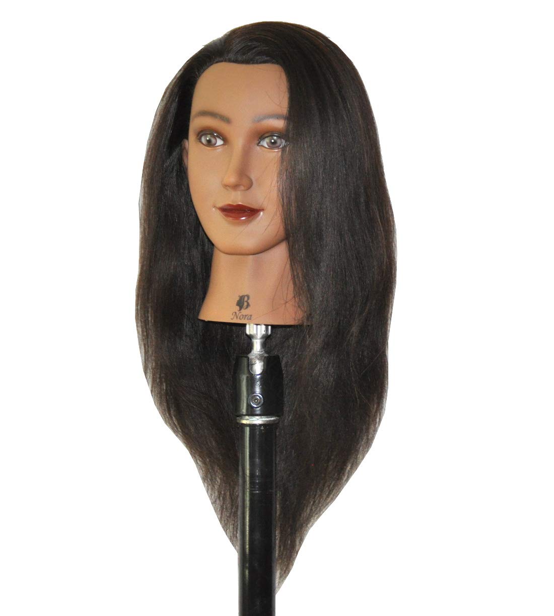 Bellrino 24 100% Human Hair Cosmetology Mannequin Manikin Training Head with Clamp (24 ETHNIC SKIN ((NORA+NEW))