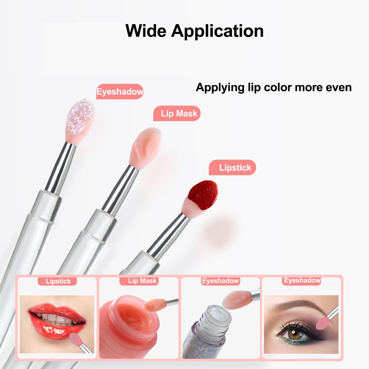 Lip Brush, 6Pcs Silicone Lip Applicator Reusable Lip Mask Applicator, Silicone Lip Brush Retractable Lip Gloss Balm Applicator E