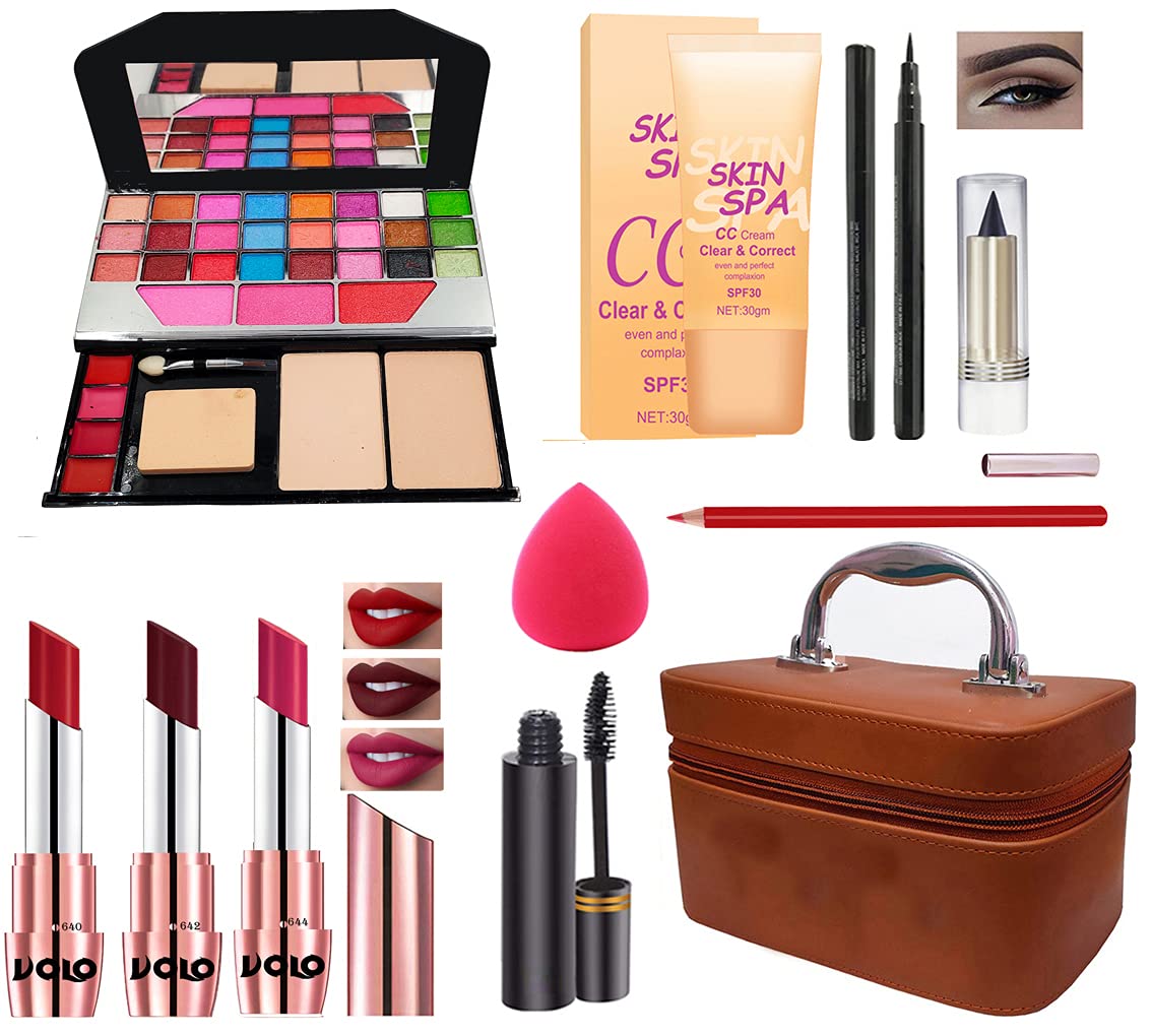 G4U All In One Makeup Kit Gift Set, Eyeshadow, Pen Eyeliner, Cc Cream,3 Lipsticks, Kajal, Lip Liner, Puff, Mascara Perfect For P