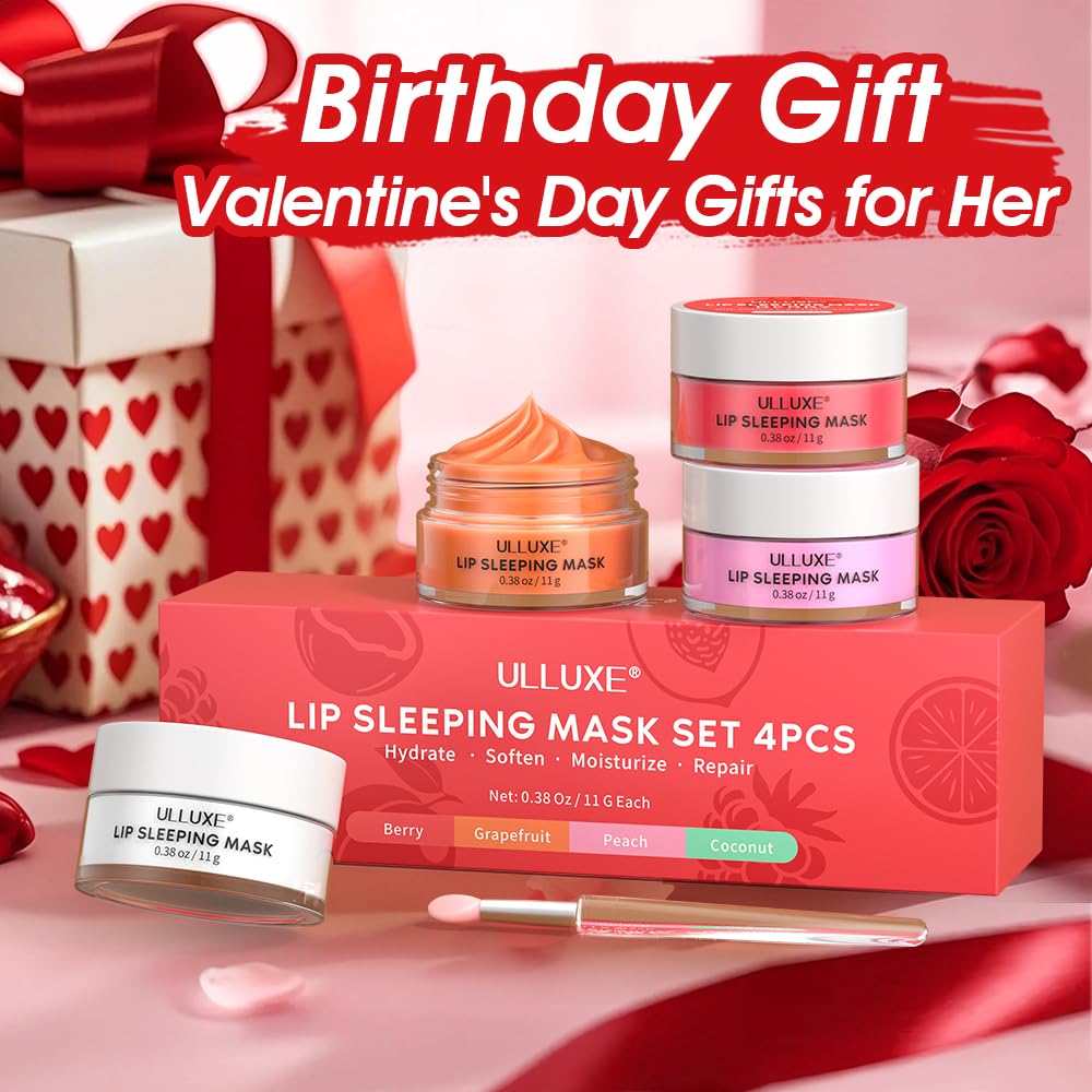 Lip Mask Set 4 Piece, Valentine'S Day Gift For Her, Overnight Lip Care With Vitamin C, Hyaluronic Acid, Nourishes And Hydrates D