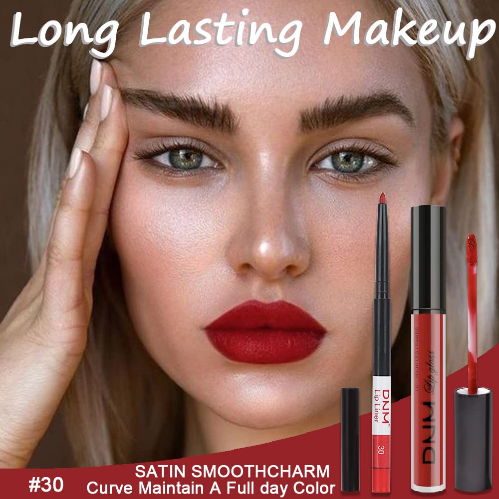 Evpct Dnm 2Pcs Dark Oxblood Red Matte Lip Liner And Lipstick Combo Lip Gloss Stains Pencil Makeup Set Women Long Lasting 24 Hour