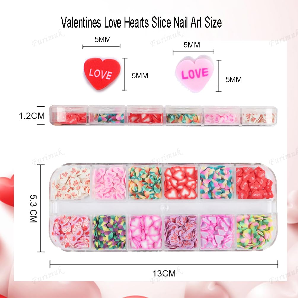 12 Grids Valentine Love Hearts Slice Nail Art Glitter Sequins,3D Heart Shape Candy Colors Nail Sequins Flake Charms For Women Gi