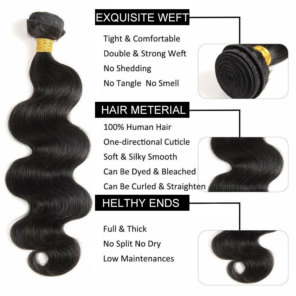 Hswpawk 12A Human Hair Bundles Body Wave 26 Inch One Bundle 100% Unprocessed Brazilian Virgin Body Wave Bundles Human Hair Natur