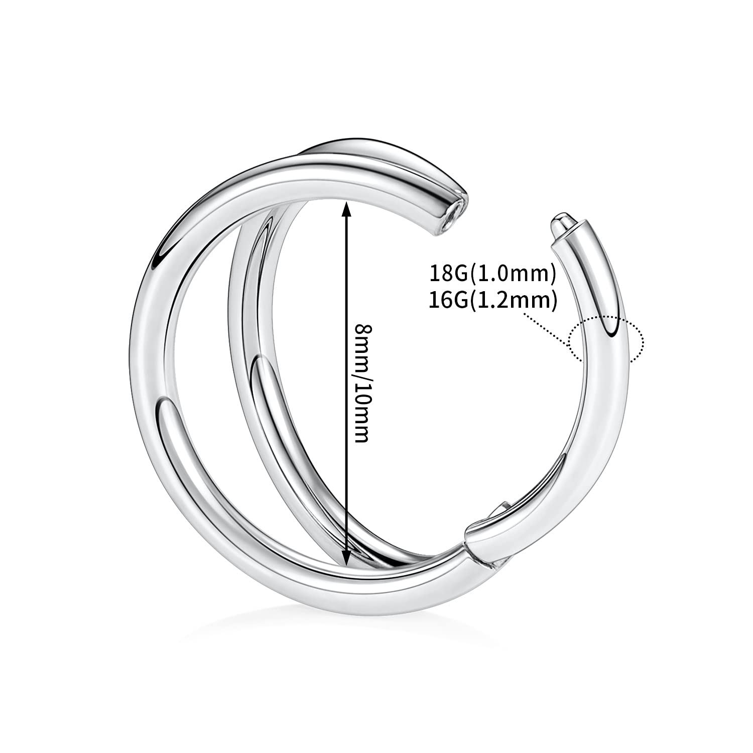 16G Conch Helix Earring Hoop Double Open Stacked Cartilage 316L Surgical Steel Septum Nose Rings 10mm Lobe Earrings Unisex Hoop