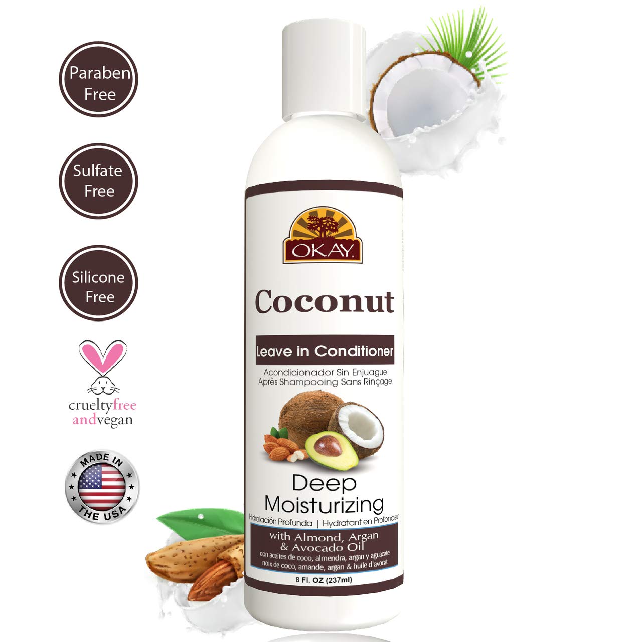 OKAY Coconut Deep Moisturizing Leave In Conditioner Helps Replenish Moisture And Elasticity For Healthy Strong Hair Sulfate,Sili