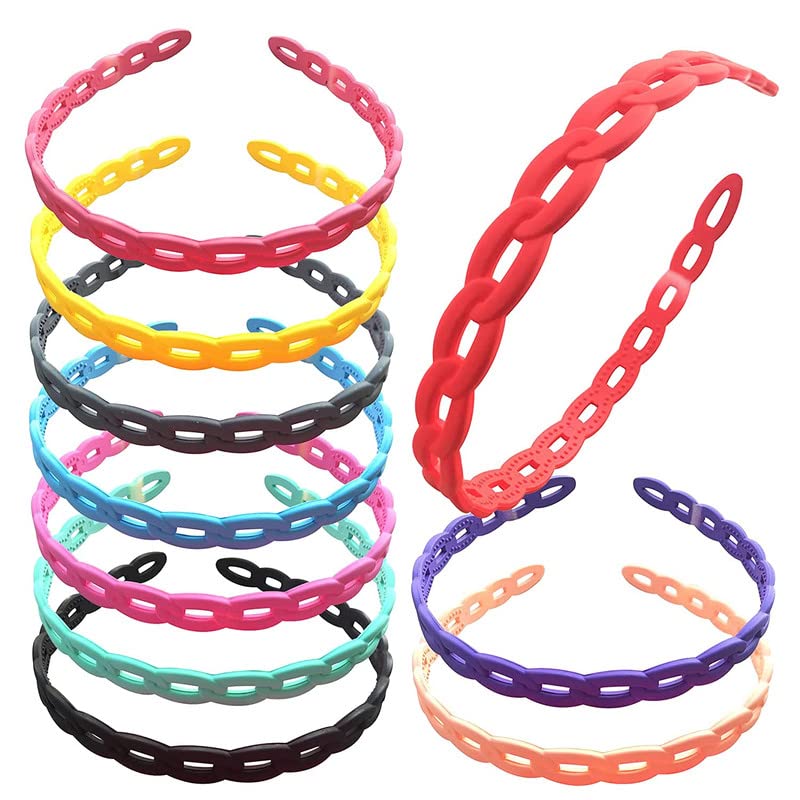 12Pcs Plastic Headbands With Teeth For Girls Women 12 Mm Light Color Chain Hairbands Hair Hoops