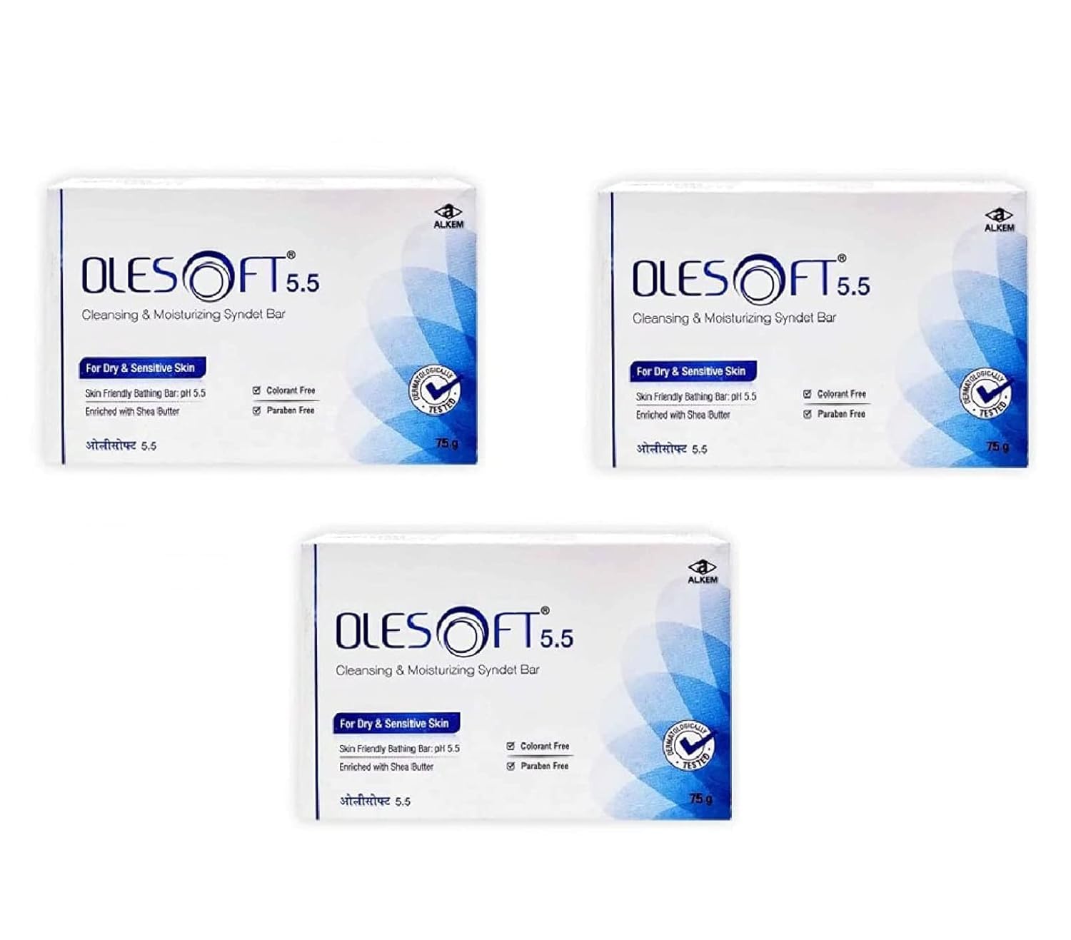 Ole-Soft 5.5 Cleansing & Moisturizing Syndet Bar For Dry & Sensitive Skin 75Gm- Pack Of 3