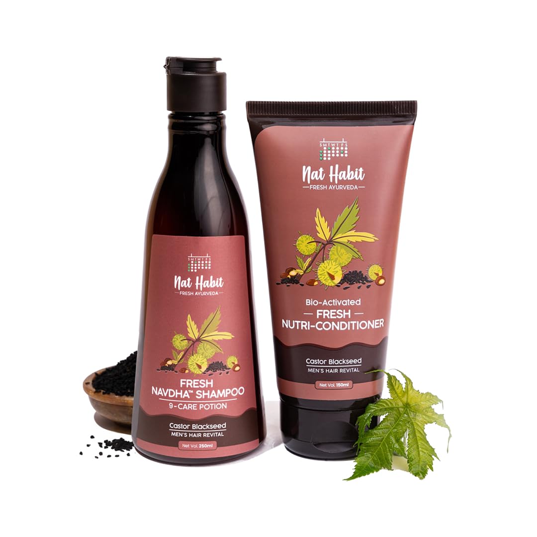 Nat Habit Castor Black Seed Shampoo & Conditioner For Men | Sulphate-Free Hair Growth & Anti Hairfall Shampoo With Amla Reetha |