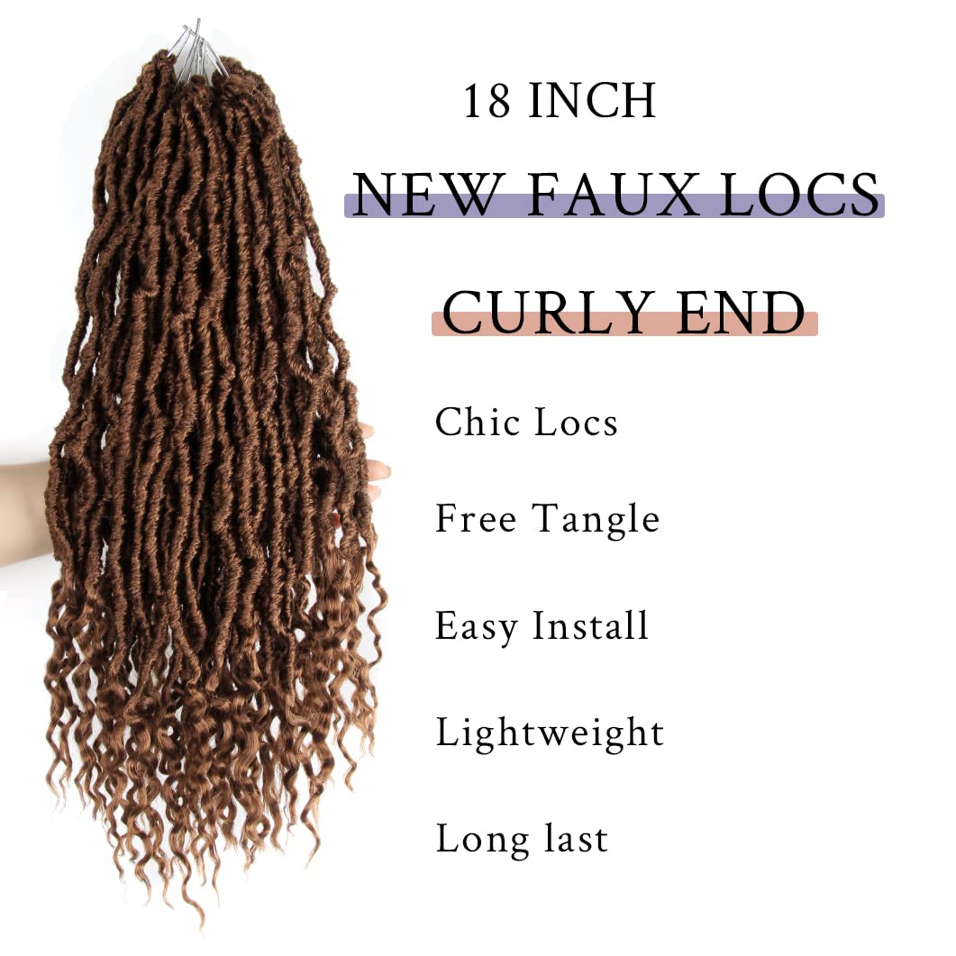 BOHOBABE 18 Inch New Faux Locs With Curly End 6 Packs Soft Locs Crochet Hair 72 Strands Natural Crochet Braids (6Packs,30#)