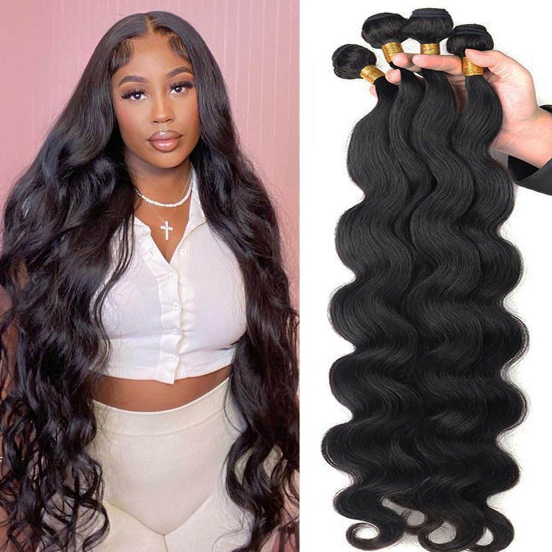 Brazilian Body Wave Bundles 10A Grade 100% Human Hair Weave Bundles(18 20 22 24 Inch) Unprocessed Human Hair 4 Bundles Body Wave