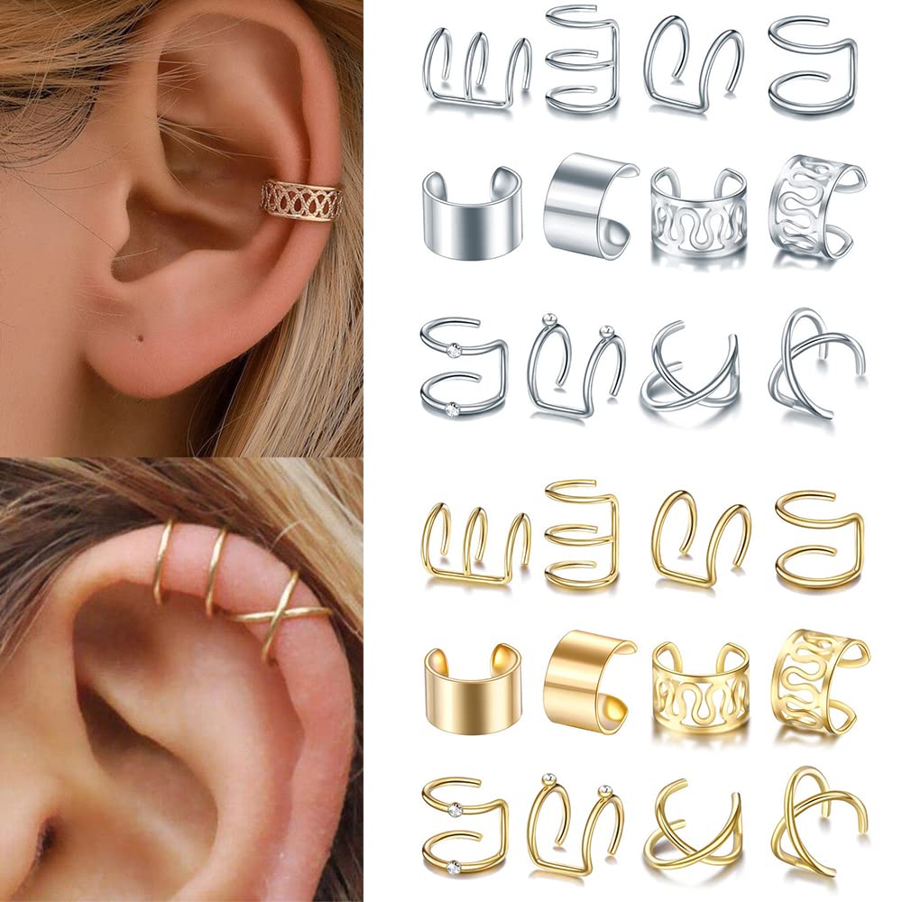 Rustamm 24 Pcs Gold Silver Hair Braids Dreadlock Non-Piercing Ear Clip Beard Beads Cuffs Clip Hair Accessories Styling Fashion J