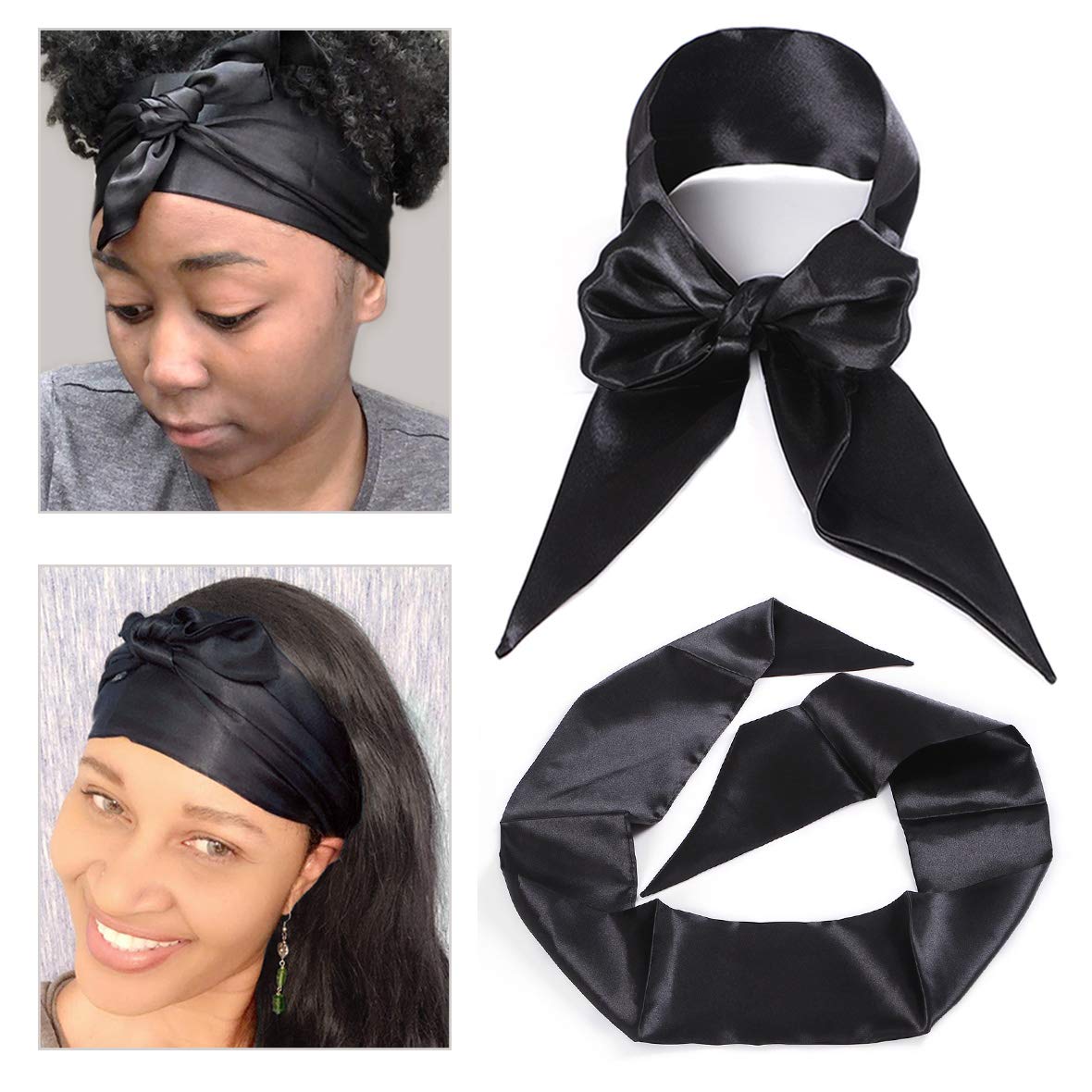 Leeven 2 Pcs Silky Satin Edge Scarves 4.5   X54    Large Wig Grip Band Women Satin Headband For Lace Front Wigs Non Slip Hair Wr
