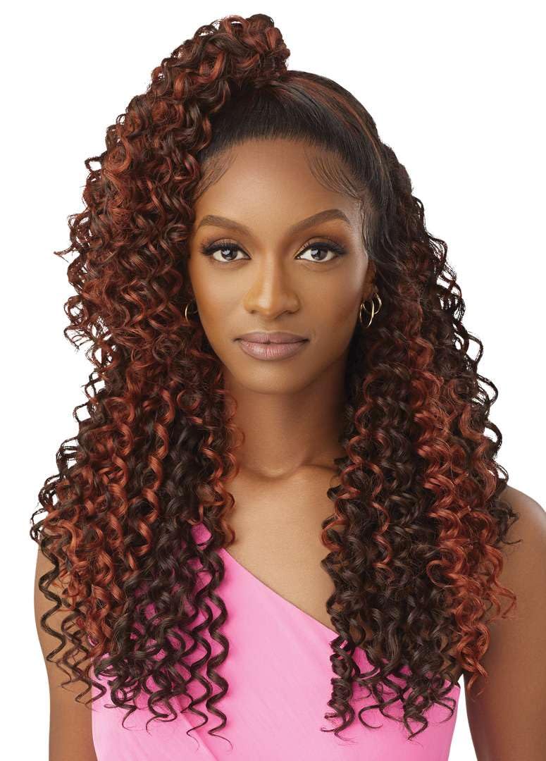 Outre Airtied 100% Fully Hand-Tied Wig - Human Hair Blend - Dominican Curly 22'' (DRF GINGER BROWN)