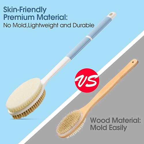 Back Scrubber Anti Slip Long Handle For Shower, Dual-Sided Back Brush With Stiff And Soft Bristles,Body Exfoliator For Bath Or D