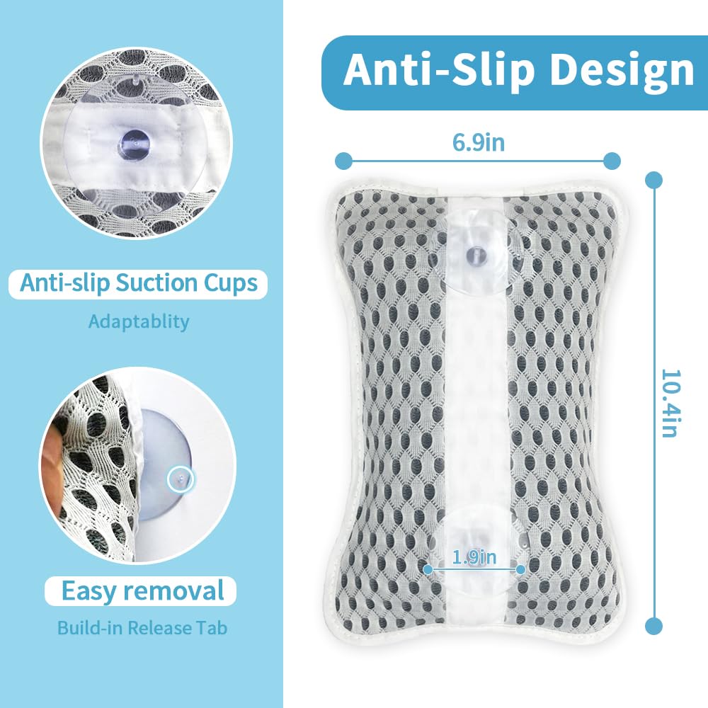 Conbella Luxury Bath Pillows For Tub, Slip Resistant Waterproof Bath Pillows For Tub Neck And Back Support With 2 Strong Suction