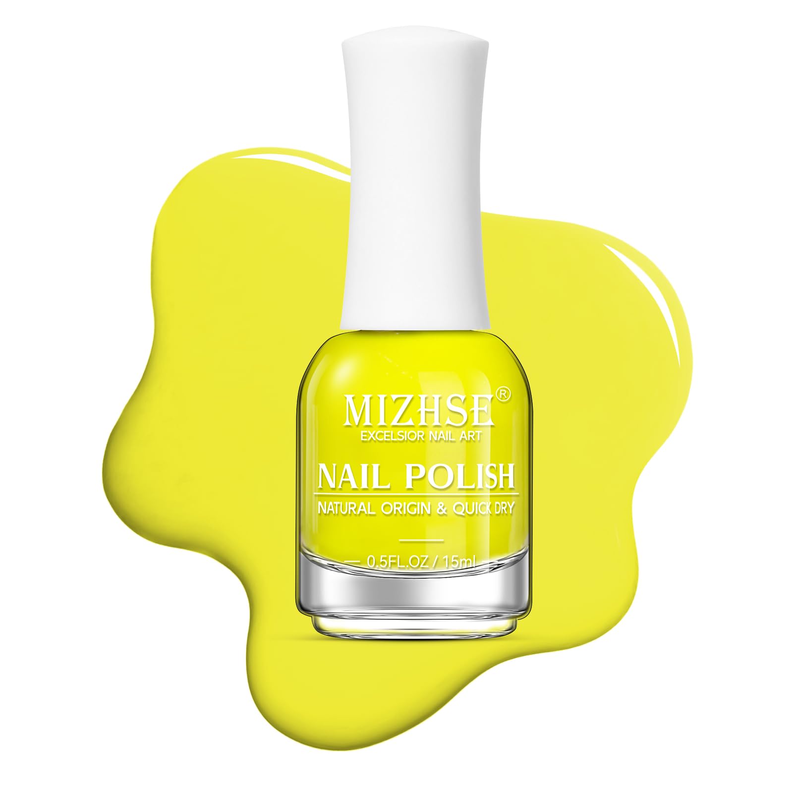 Mizhse Quick Dry Nail Polish: Neon Yellow Fall Nail Polish Air Dry Fast, 15Ml/0.5 Fl Oz Regular Water-Based Nail Lacquer Non-Gel