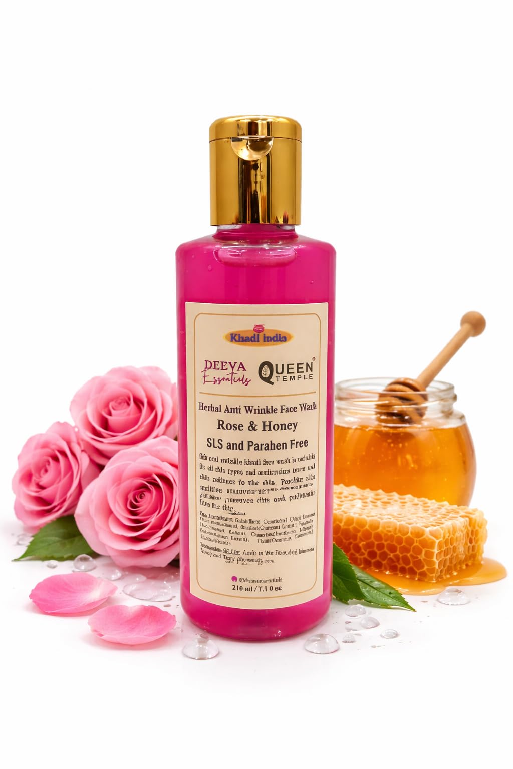 Khadi India Herbal Rose Face Wash By Queen Temple 210Ml | Herbal Face Wash For Glowing Skin | Face Wash For Anti Ageing And Anti
