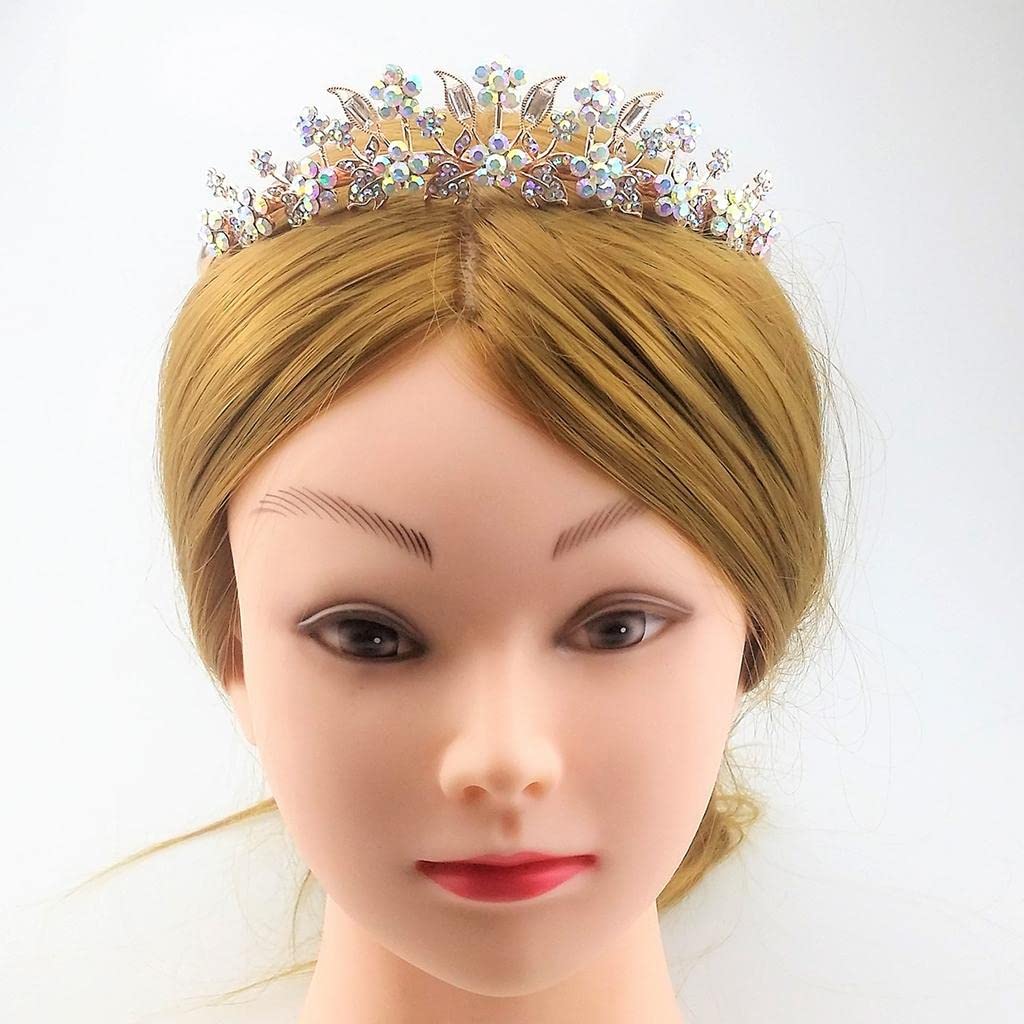 ATORSE?1 PC Bride Crown Headband Rhinestone Plum Crown Bridal Jewelry Rose Golden