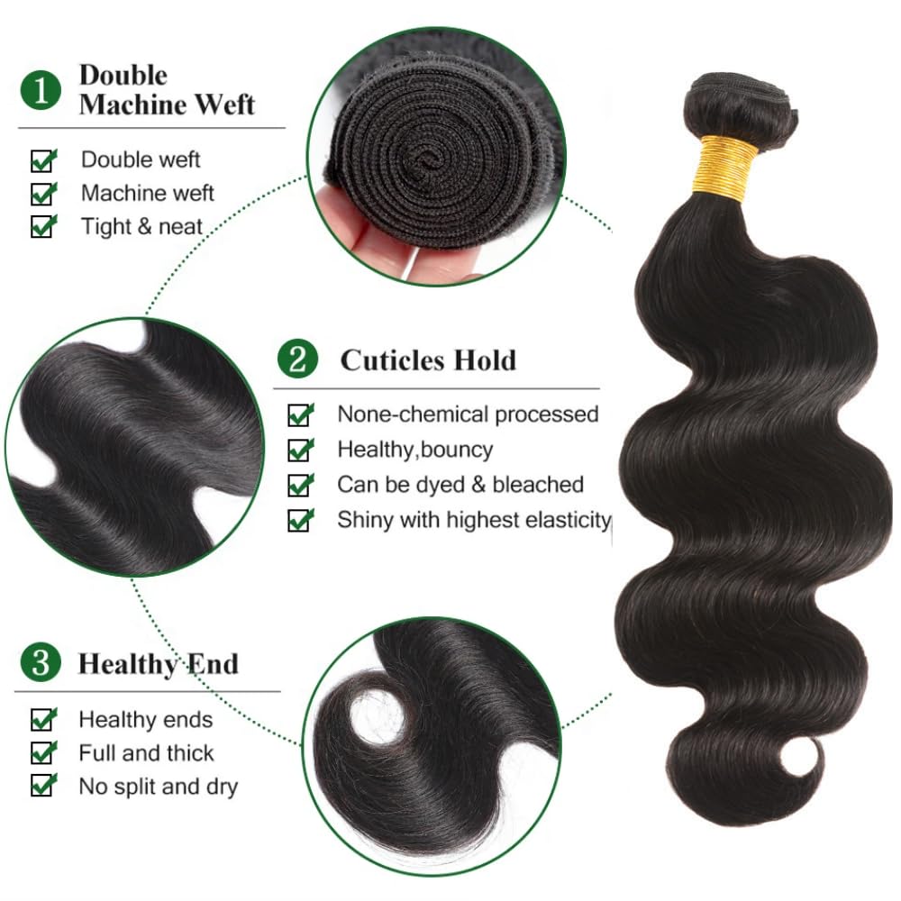 10A Brazilian Virgin Human Hair Bundles - 18 20 Inch Body Wave Weave - 100% Unprocessed Hair Extensions - 2 Bundles Natural Blac
