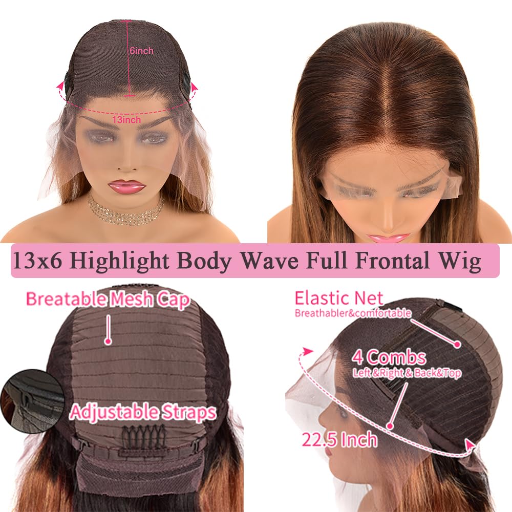13X6 Hd Highlight Ombre Lace Front Wigs Human Hair 180 Density Honey Blonde Glueless Body Wave Lace Front Wigs Pre Plucked With