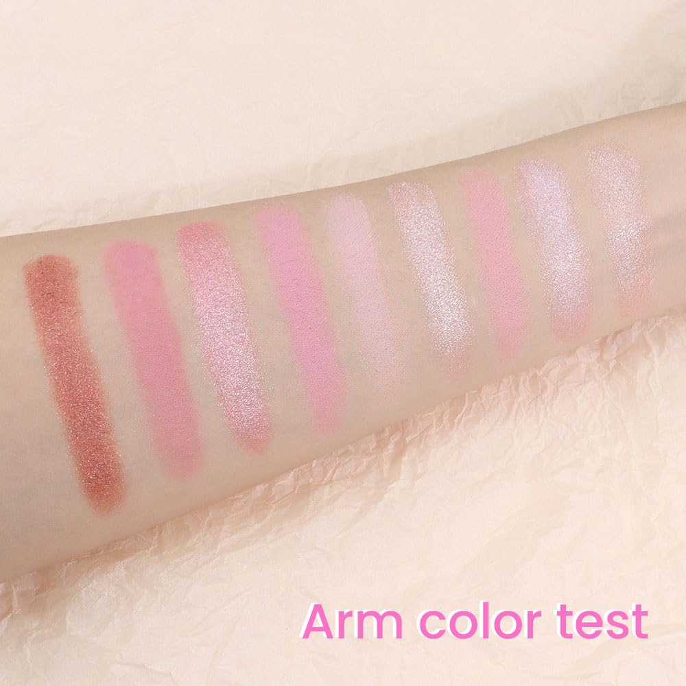 Amy'S Diary Pink Shimmer Eye Shadow Makeup Palette 9 Colors, Highly Pigmented Matte Glitter Shimmer Pearl Waterproof Party Spark