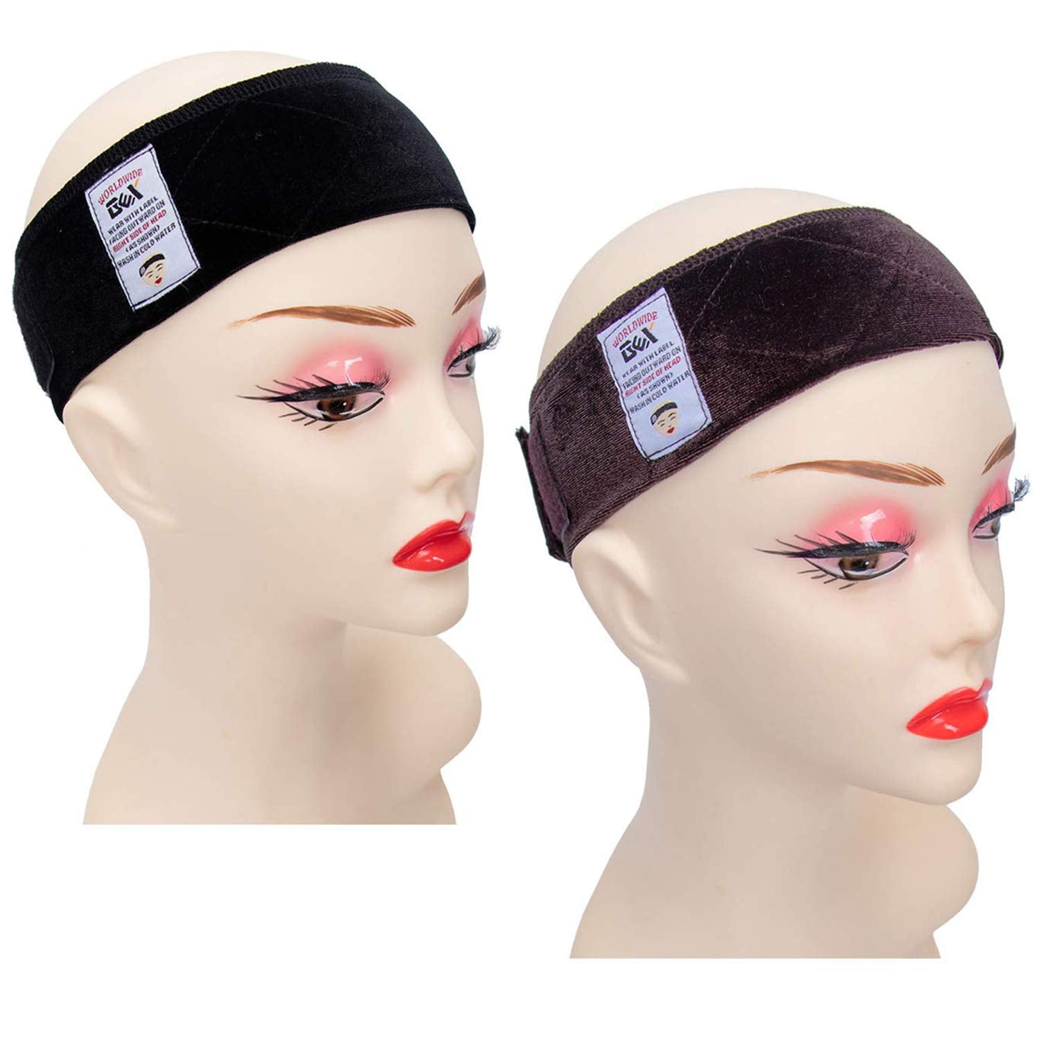 gexworldwide GEX Wig Grip Band 2 Pack Flexible Velvet Scarf Head Hair Wig Band Adjustable Band, Color Dark Brown & Black