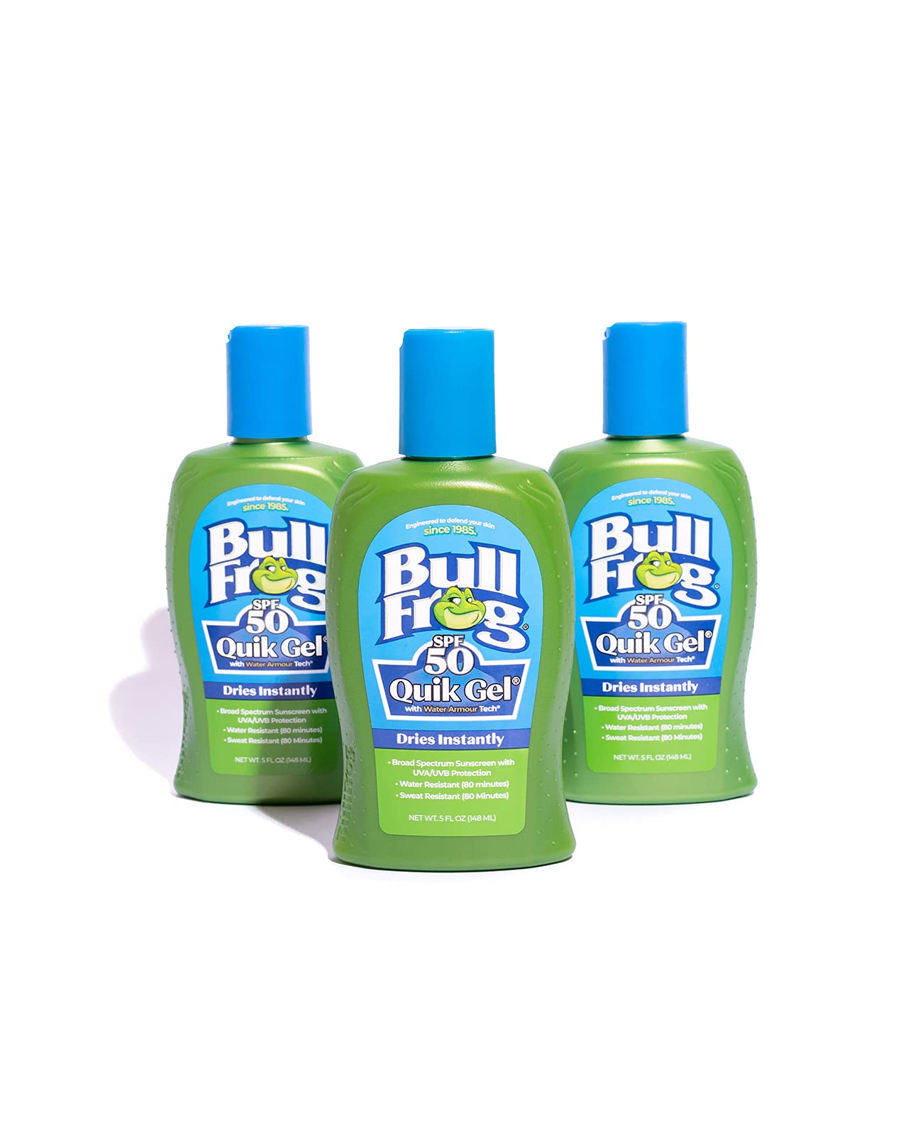 Bullfrog Quik Gel Sunscreen SPF 50 | Oxybenzone & Octinoxate Free | Broad Spectrum Moisturizing UVA/UVB, 5oz, 3 pack