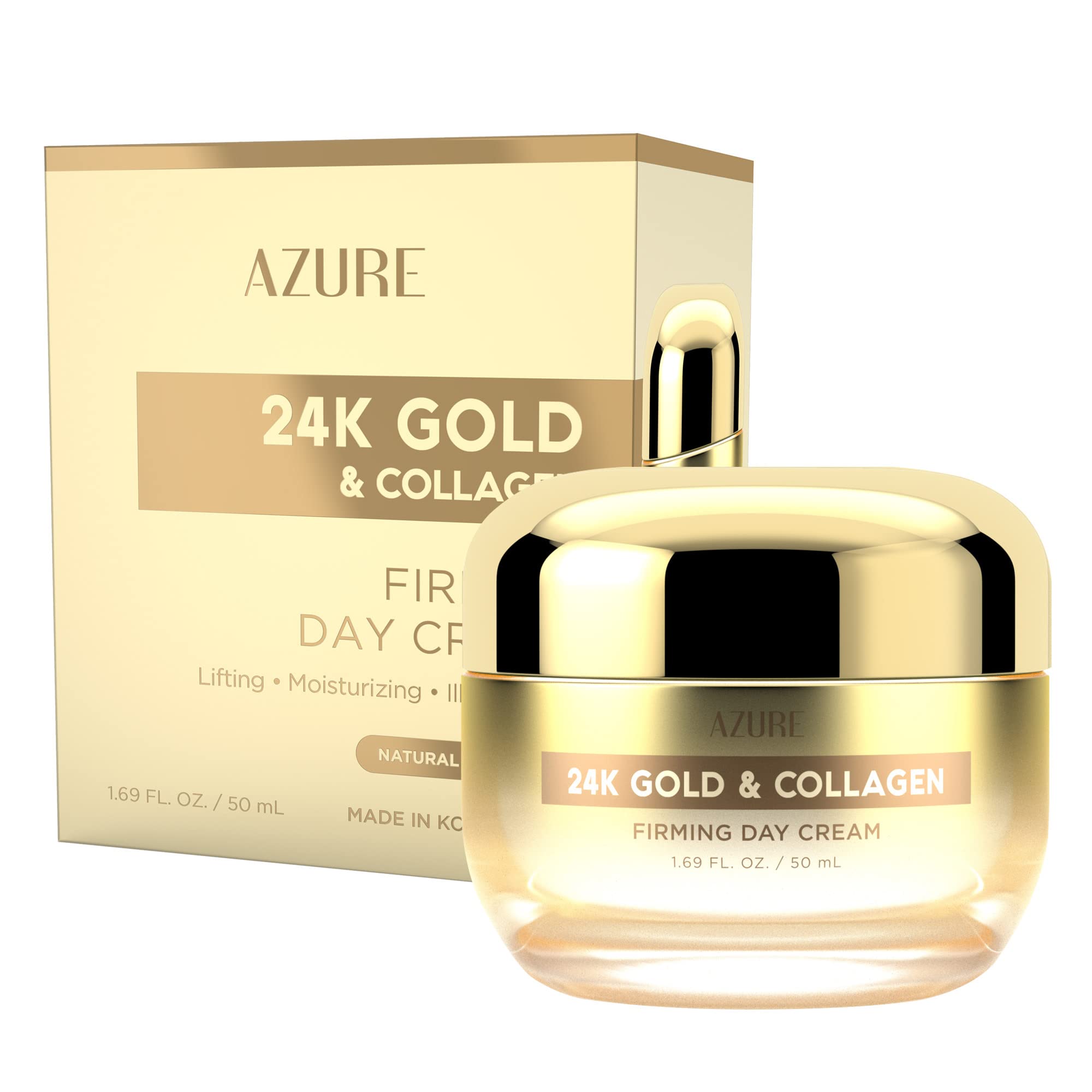 AZURE 24K Gold & Collagen Firming Day Cream - Moisturizing, Illuminating & Lifting | Reduces Wrinkles & Fine Lines | Anti Aging 