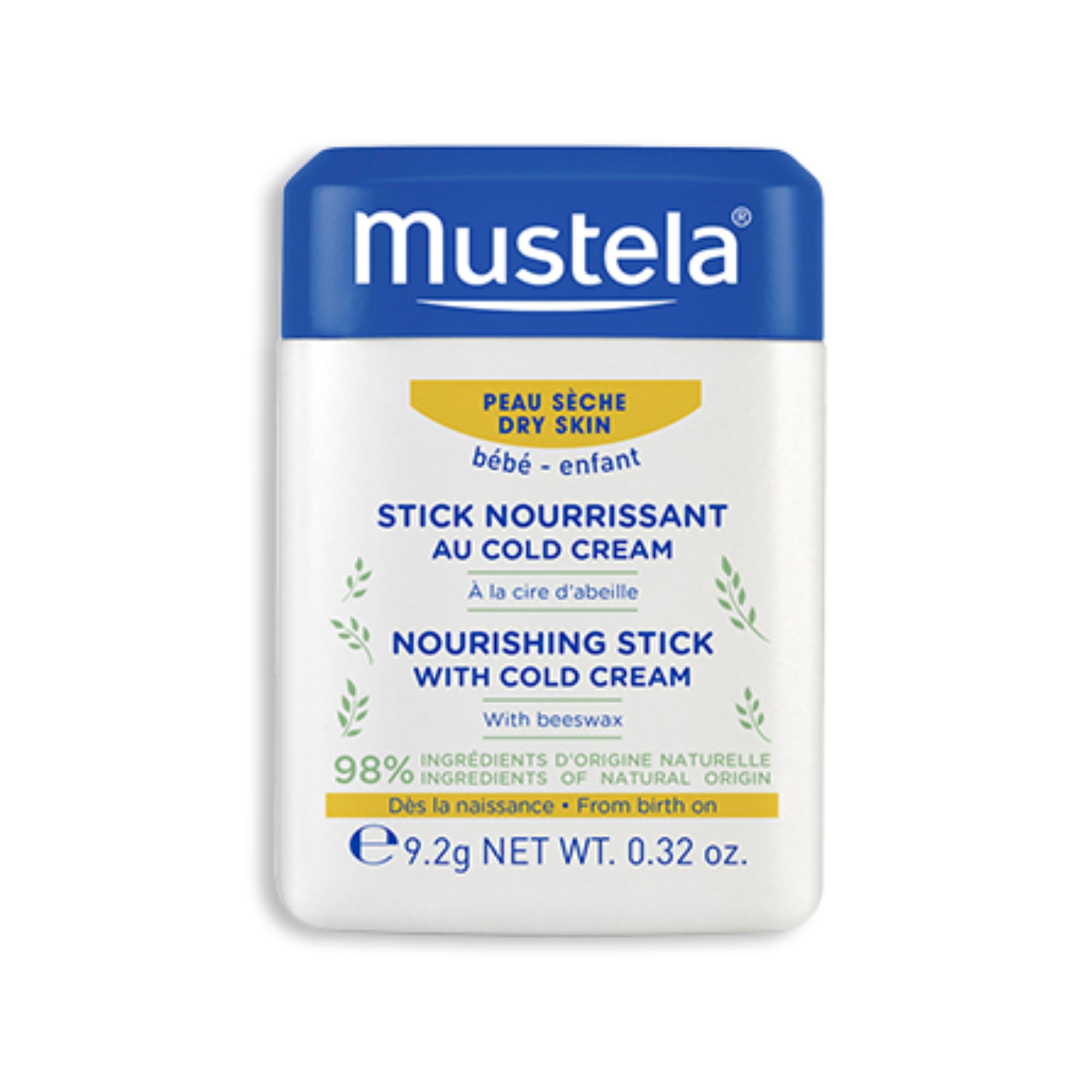 Mustela Baby Nourishing Stick - Lip & Face Moisturizer for Dry Skin - with Natural Avocado, Cold Cream & Beeswax - 0.32 oz. (Pac