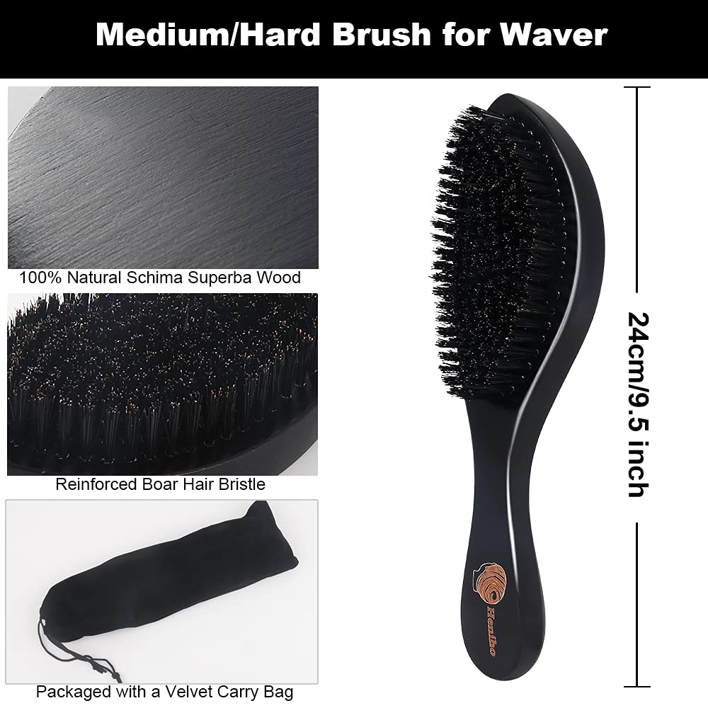 4+2 Silky Durags with Wave Brush for Men 360, Curved Medium/Hard Hair Brush Kits,A