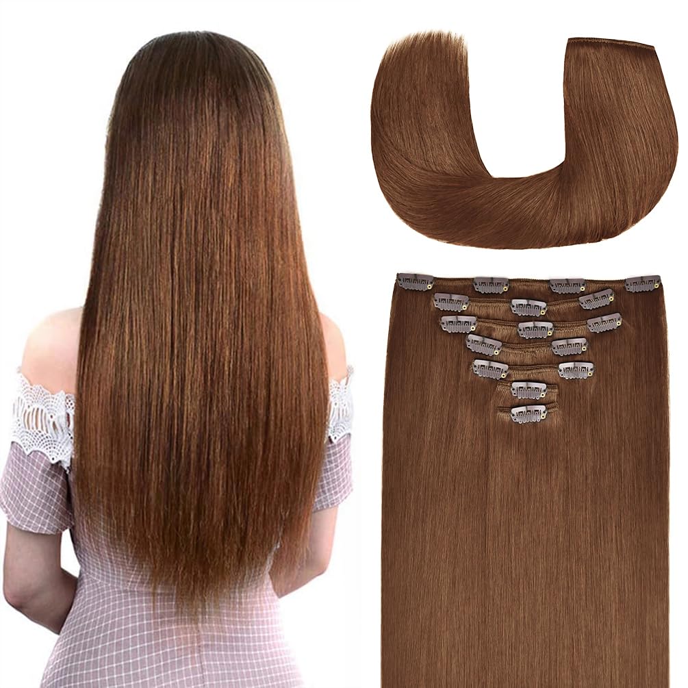 12 Inch Clip-In Hair Extensions Remy Human Hair For Women - Soft Handmade Real Human Hair Clip In Extensions, Straight, Thick, 1