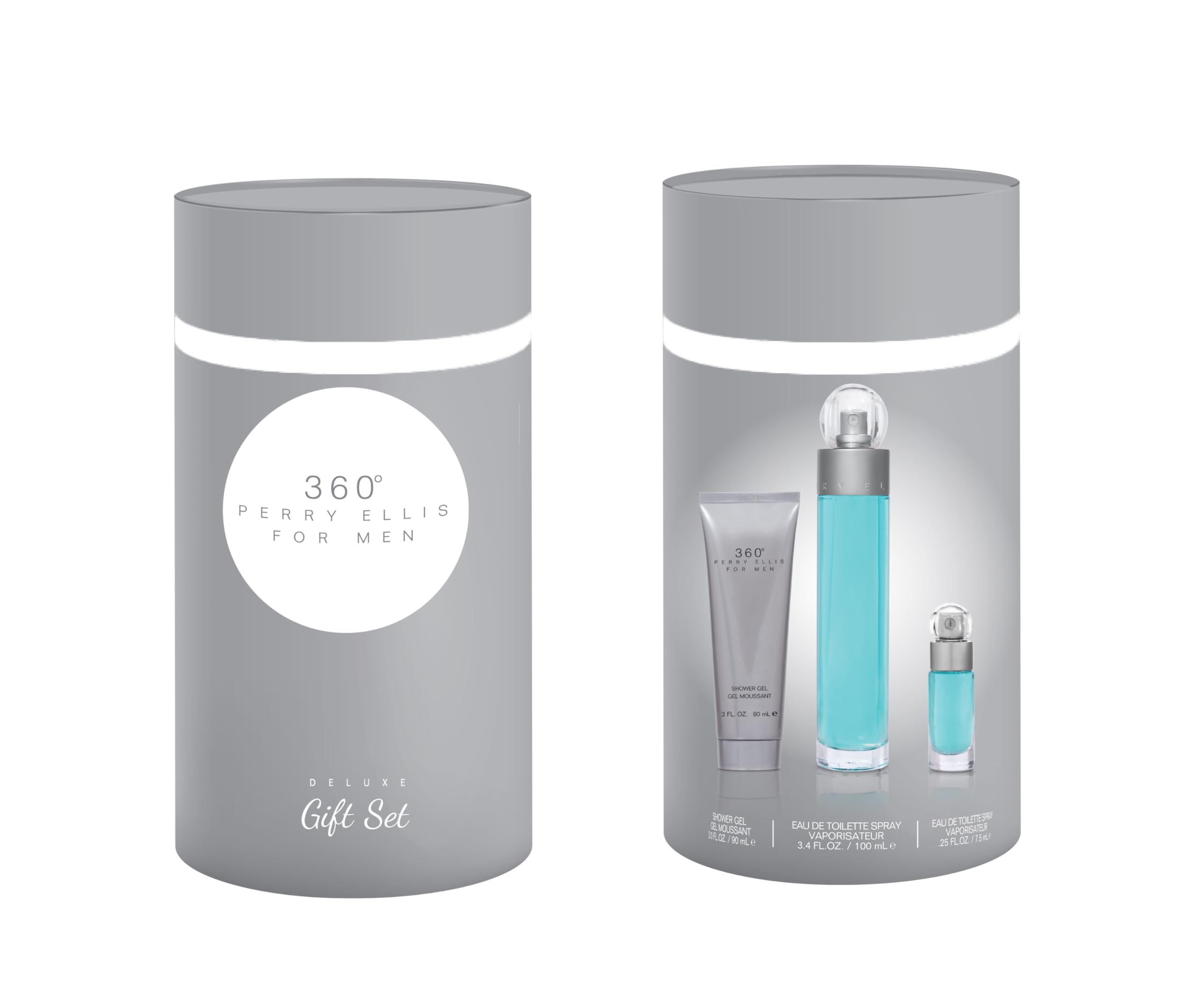 Perry Ellis 360 3-Piece Gift Set - Men's Cologne - 3.4 fl oz EDT, 3 oz Shower Gel, .25 fl oz EDT mini travel spray - fresh, wood