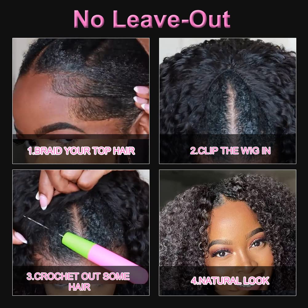 4Girl4Ever V Part Wig Human Hair Kinky Curly Upgrade U Part Human Hair Wig For Black Women Minimal Leave Out Vpart Wig No Glue H