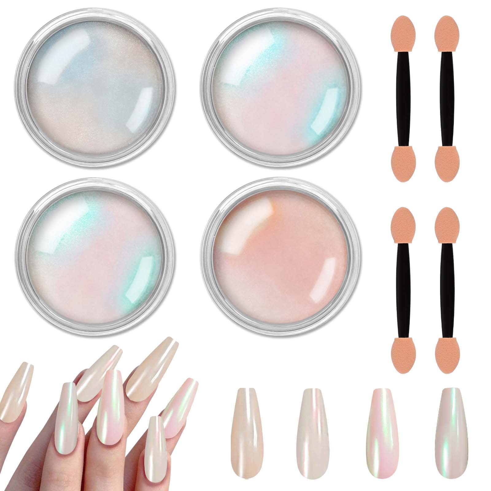Allstarry Chrome Nail Powder Metallic Mirror Effect Pigment Chrome Iridescent Aurora Nail Glitter Mermaid Pearl Glitter Dust Kit