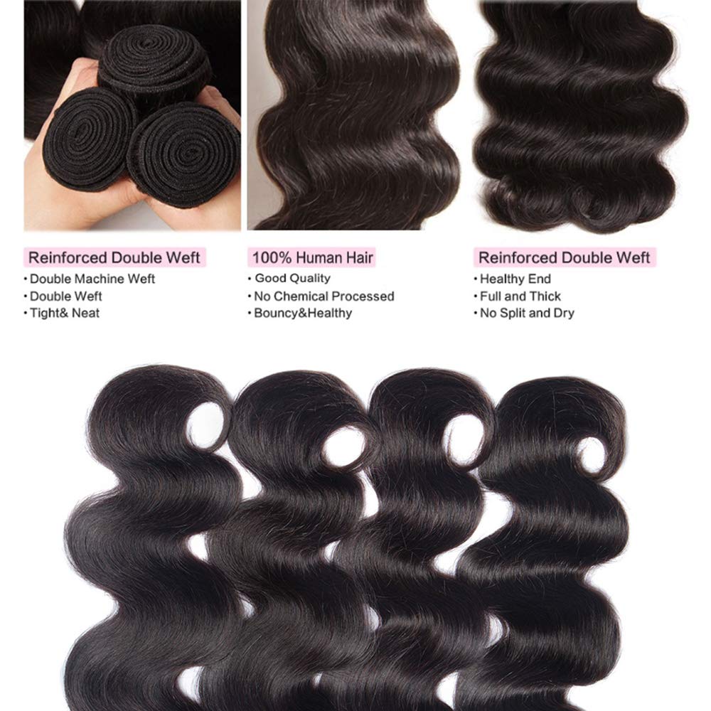 Hswpawk Body Wave Bundles Human Hair 16 18 20 Inch 12A Human Hair Bundles 3 Bundles Human Hair 100% Unprocessed Brazilian Virgin