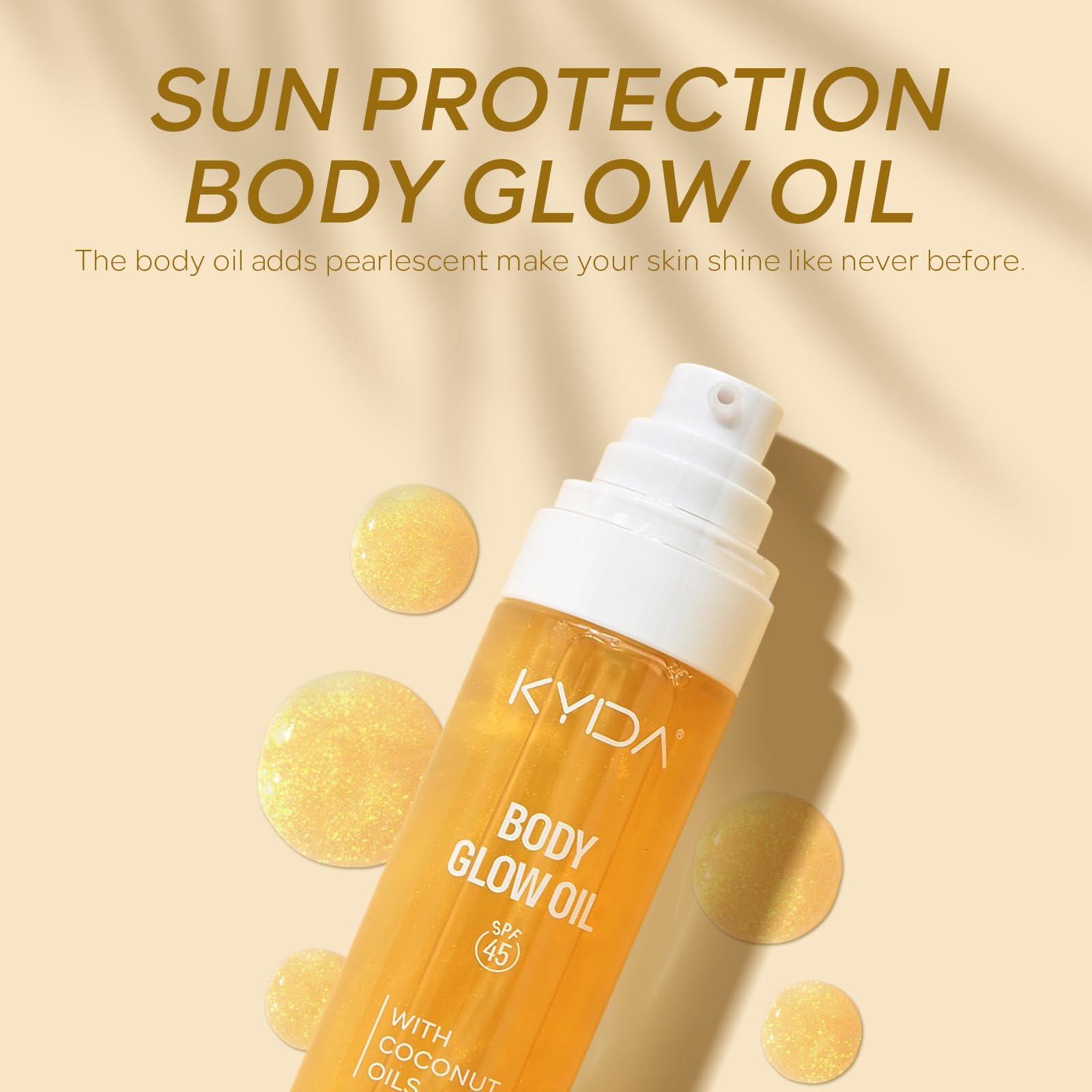 KYDA Body Glow Oil, SPF 45 Broad Spectrum, Sunscreen Body Oil with Gold Mica, Moisturizing Coconut, Lightweight Glow Body Moistu
