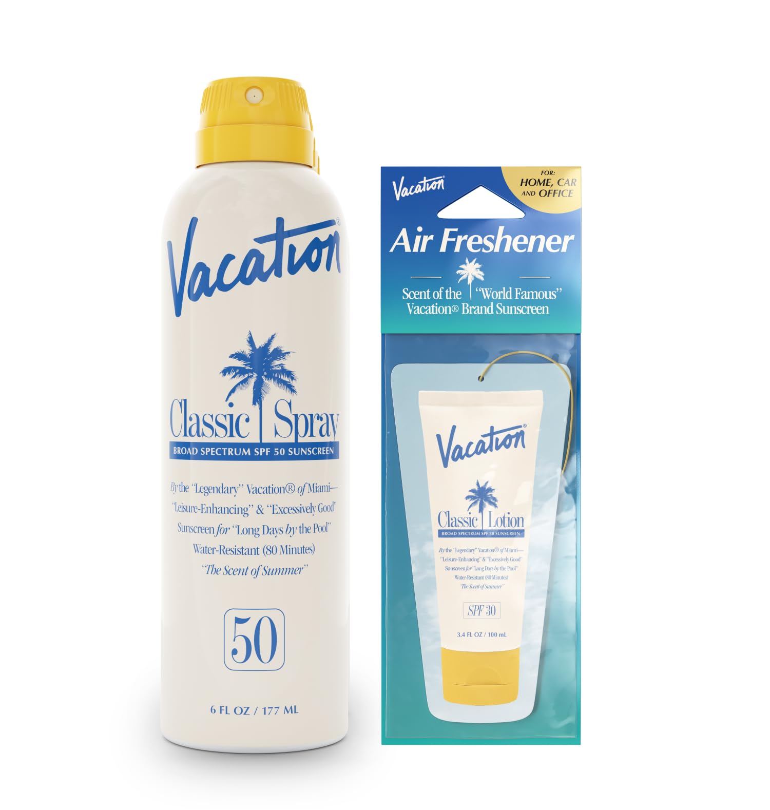 Vacation Classic Spray Sunscreen Spf 50 + Air Freshener Bundle, Broad Spectrum Sunscreen Spray, Vegan Sunblock Spray, Body Spray