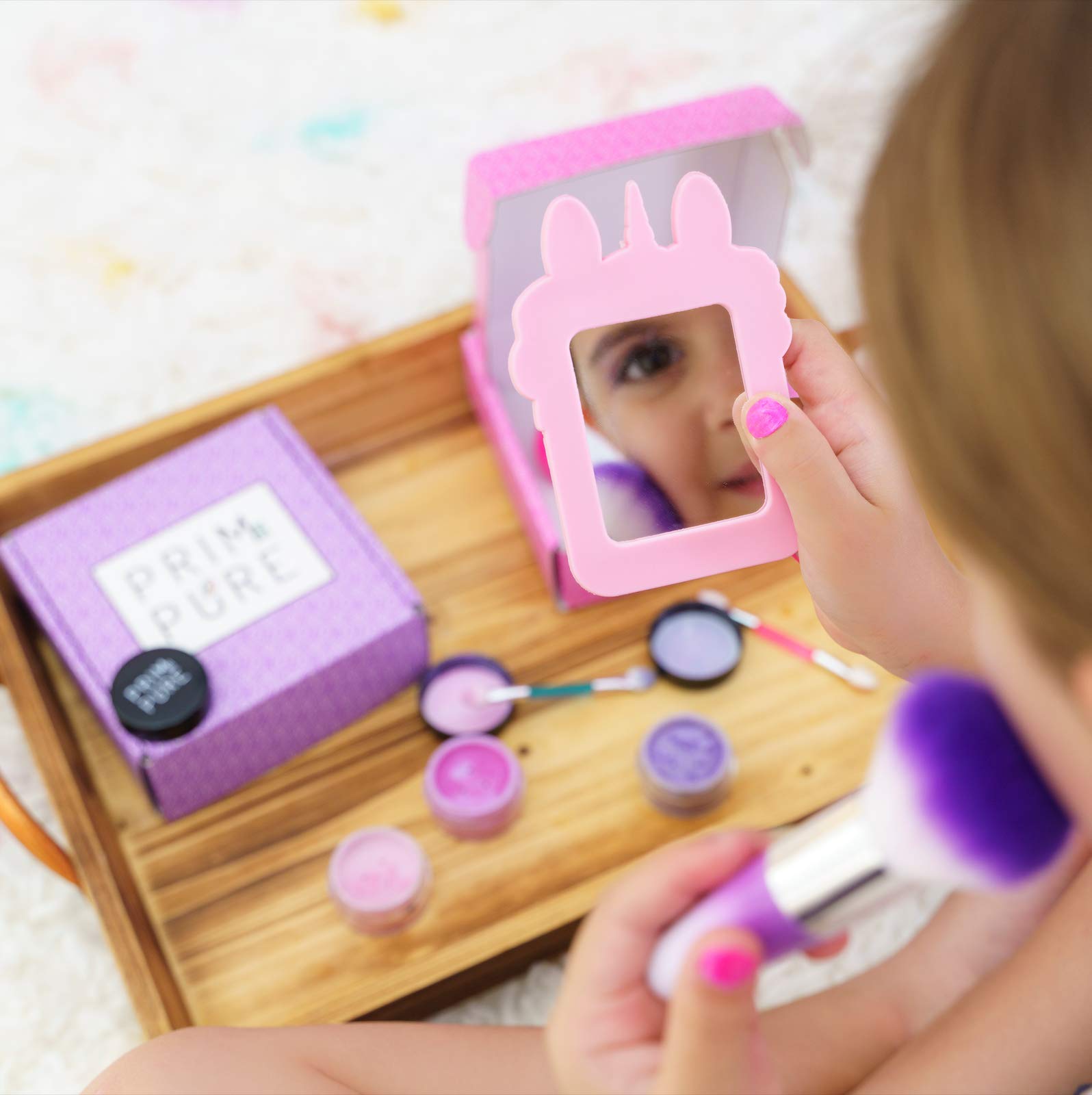 Prim And Pure Mineral Gift Set With Unicorn Mirror| Perfect For Play Dates & Birthday Parties | Kids Eyeshadow Makeup - Mineral