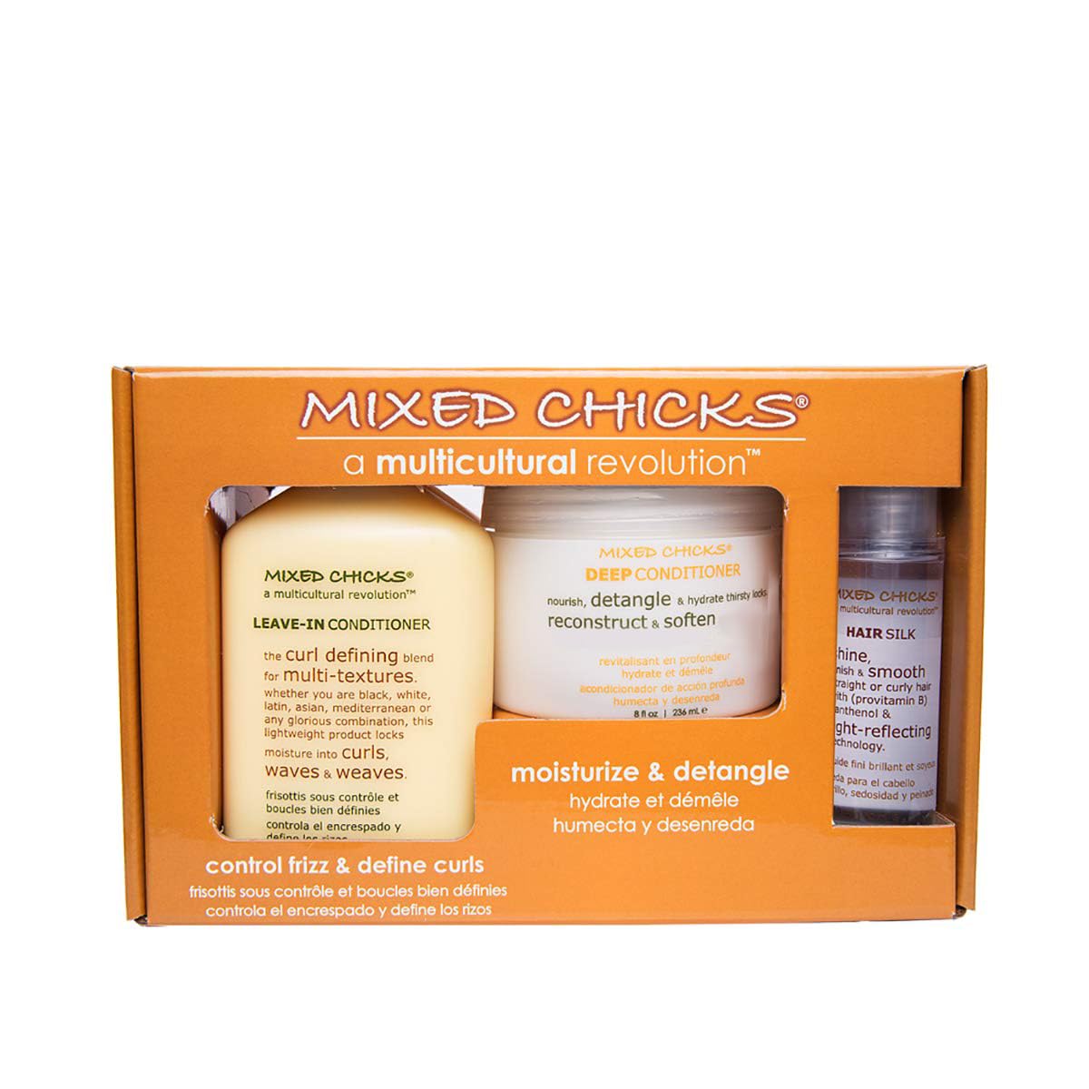 Mixed Chicks Quad Pack - Shampoo 10 fl. oz., Deep Conditioner, 8.0 fl. oz., Leave-In Conditioner, 10 fl. oz., Hair Silk, 1.7 fl.