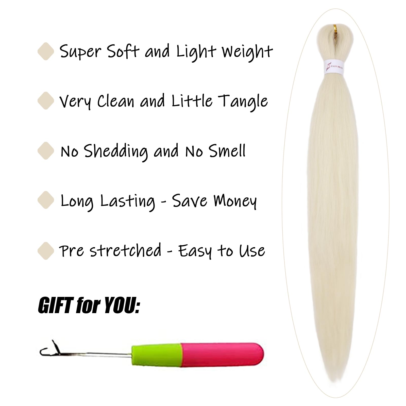 Iximii 613# Pre Stretched Braiding Hair 26 Inch 3 Packs Soft Pre-Stretched Kanekalon Braiding Hair Blonde Color Long Straight Sy