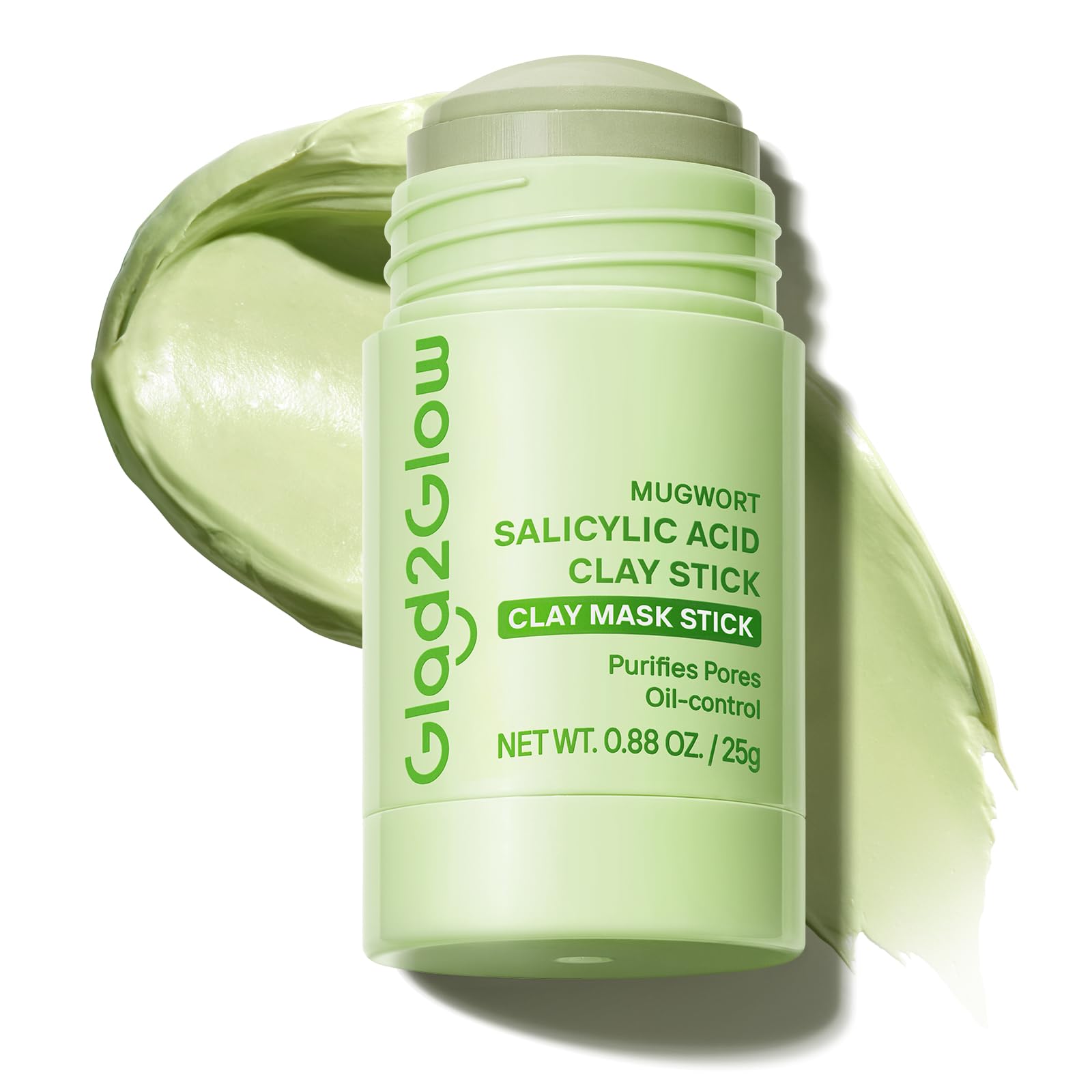 Glad2Glow Mugwort Clay Stick Mask, Face Pore Cleansing Mud Mask with Centella, Oil Control, Gentle Exfoliating, Vegan Skincare, 