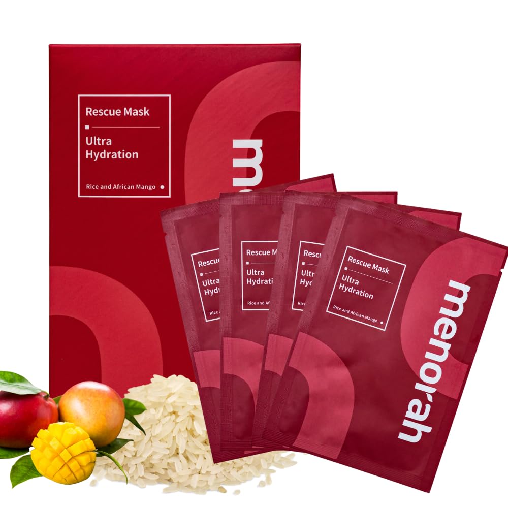 menorah Ultra Hydration Rescue Sheet Masks (7 Pack)  Hydrating Facial Mask with Rice & African Mango Extracts, Intensive Moistu