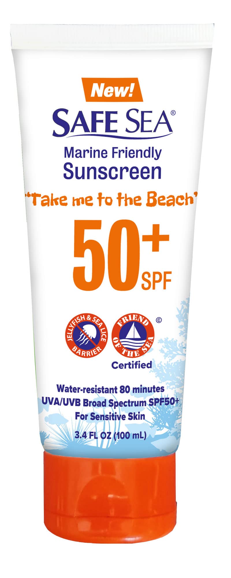 Safe Sea Jellyfish Sting-Blocking Sunscreen, Spf 50+ Travel Size Lotion, Waterproof, Biodegradable, Coral Reef-Safe, Body And Fa