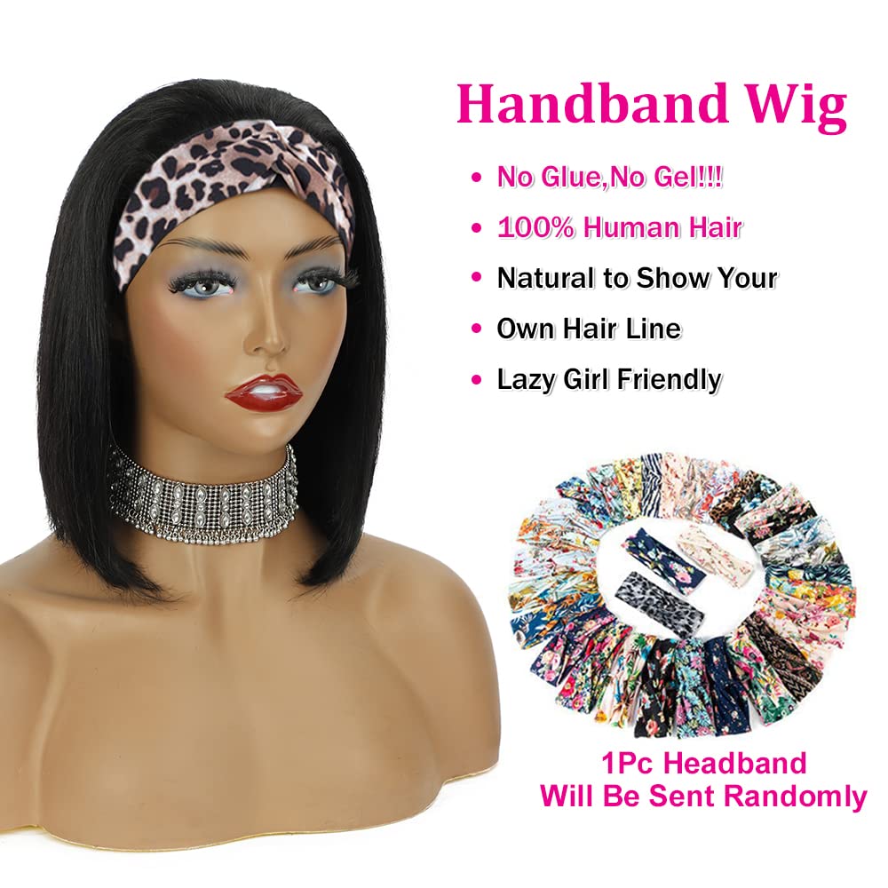 AISI Headband Bob Wig Human Hair Glueless Short Straight Bob Wigs Human Hair For Black Women 150% Density None Front Lace Brazil