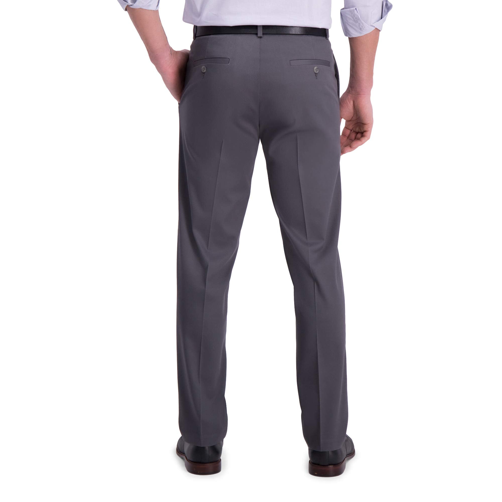 Haggar Mens Iron Free Premium Khaki Straight Fit Flat Front Flex Waist casual Pant Dark grey 34 x 30