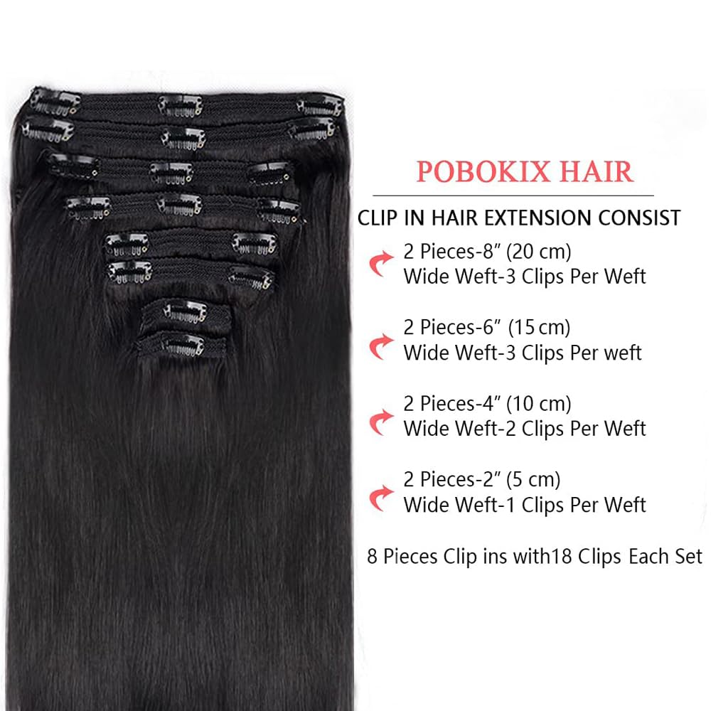 Pobokix Straight Clip in Hair Extensions Real Human Hair Extensions 8Pcs 120g Remy Hair Extensions Clip in Human Hair for Women1