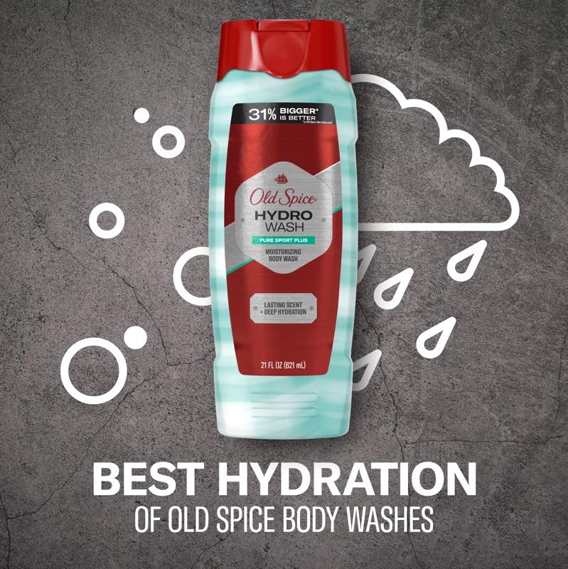 Old Spice Men 's Body Wash Moisturizing Hydro Wash Pure Sport Plus, 21.0 fl oz (Pack of 4)